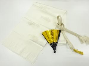 リサイクル　正絹　草花模様織出し帯揚げ・帯締めセット（扇子付）